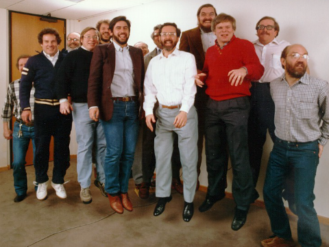 The Autodesk "Flying Founders" From left to right: Rudolf Künzli, Mike Ford, Dan Drake, Mauri Laitinen, Greg Lutz, David Kalish, Lars Moureau, Richard Handyside,Kern Sibbald, Hal Royaltey, Duff Kurland, John Walker, Keith Marcelius